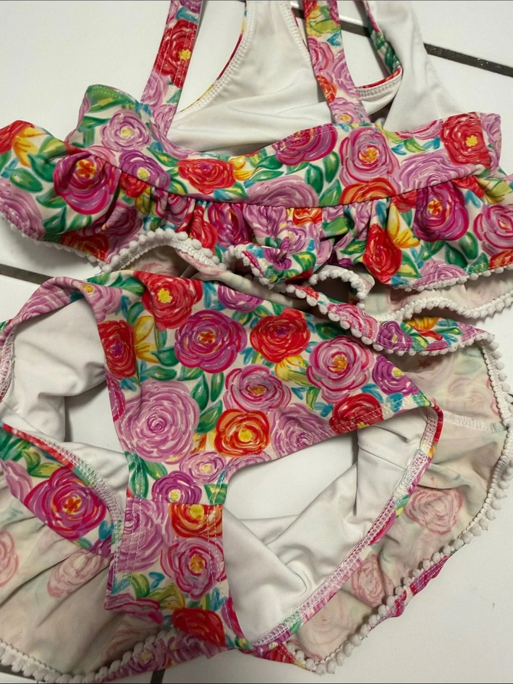 Posh Peanut Pink Multi Floral Ruffle Bikini Set